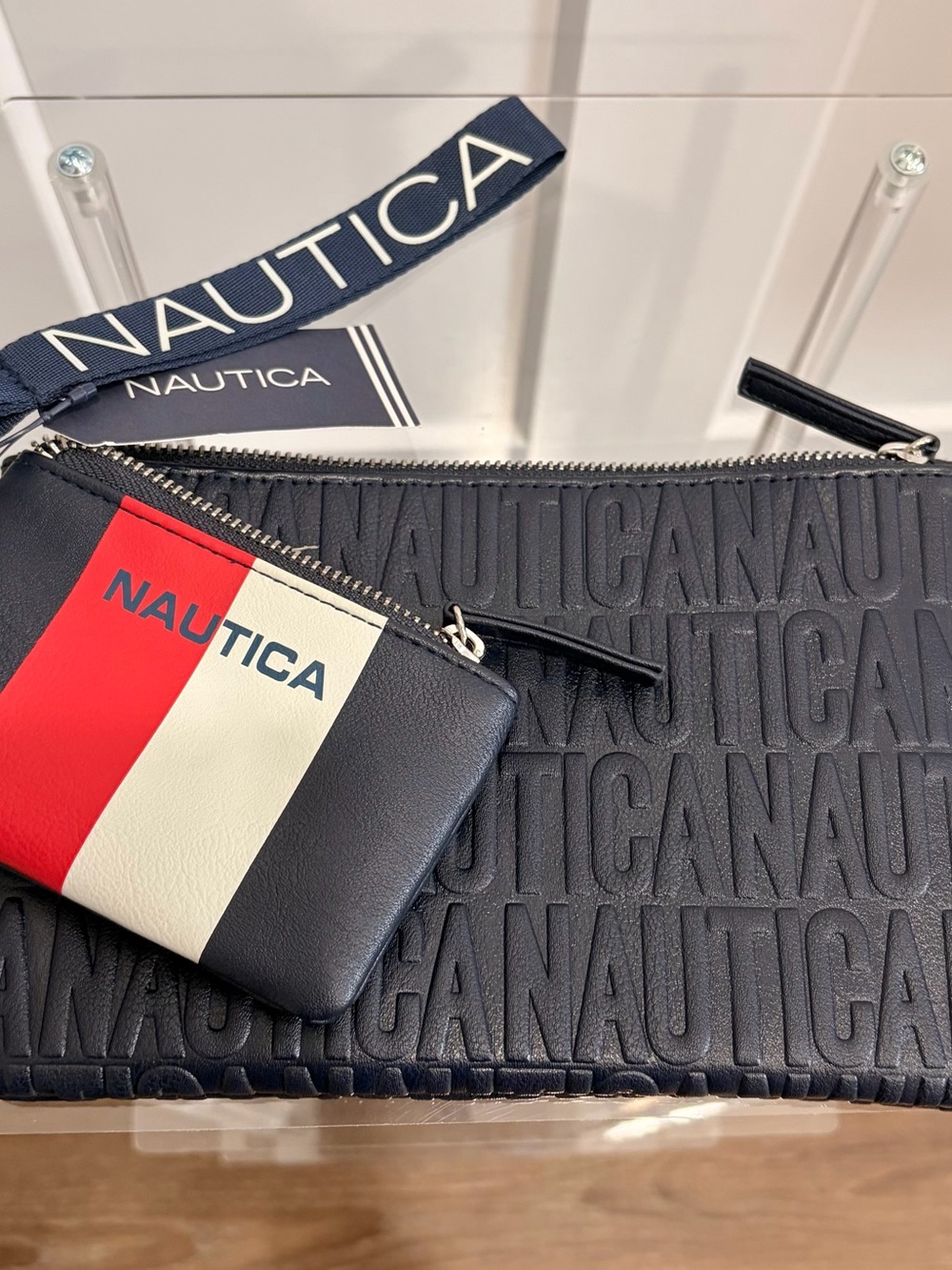 Nautica Navy Zip Pouch with Tricolor Card Case